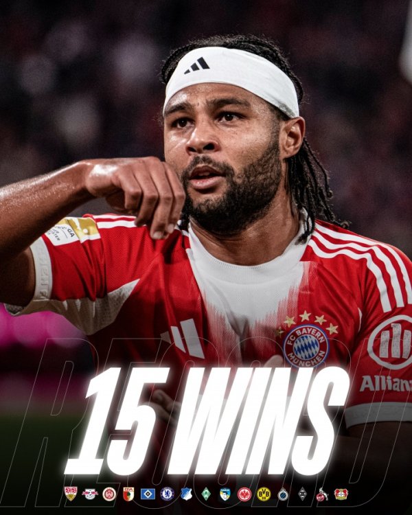 再创新纪录👑拜仁开季15连胜，刷新五大联赛球队历史最佳开局